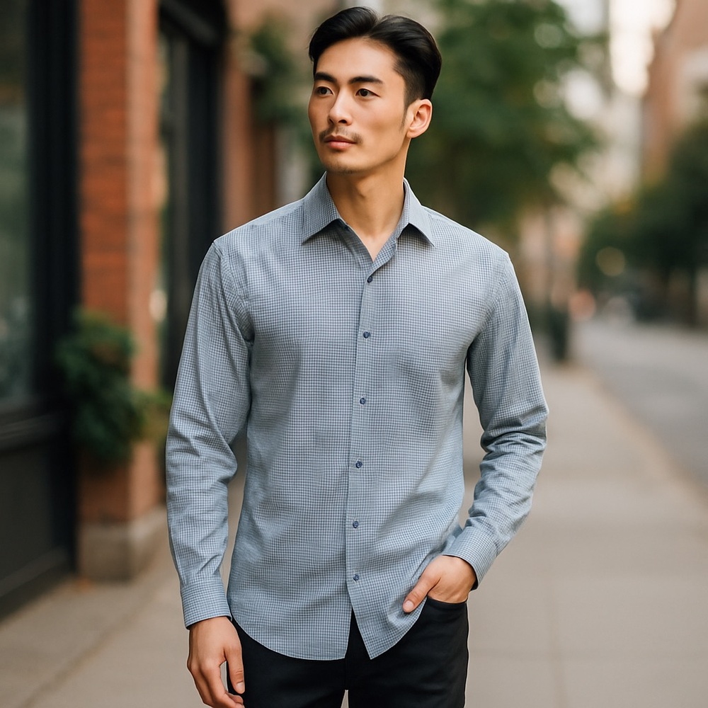 Con.Struct Mens Blue Patterned Dress Shirt